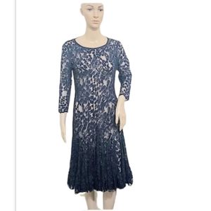 Teri jon sheer lace dress navy 2 midi